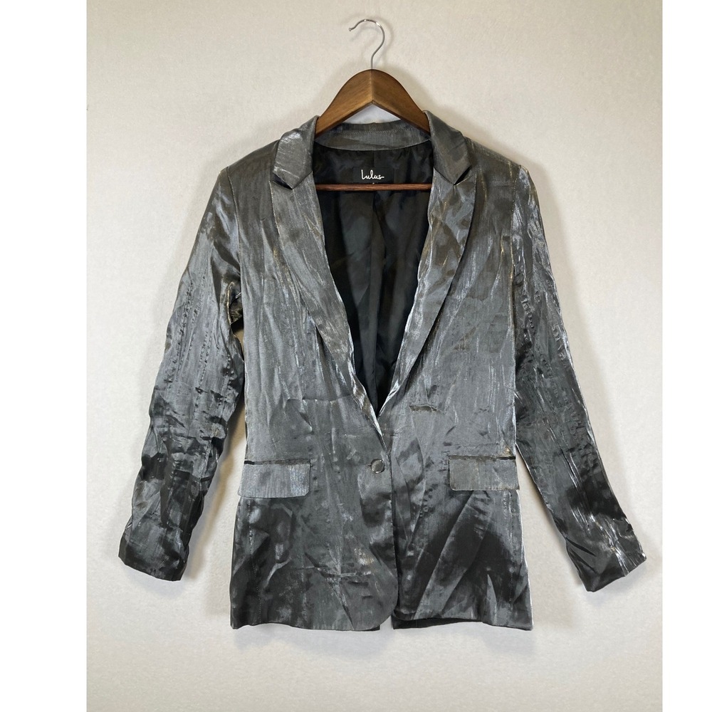 Metallic Silver Lulus Women Size S Shiny Liquid Metal Single Button Blazer